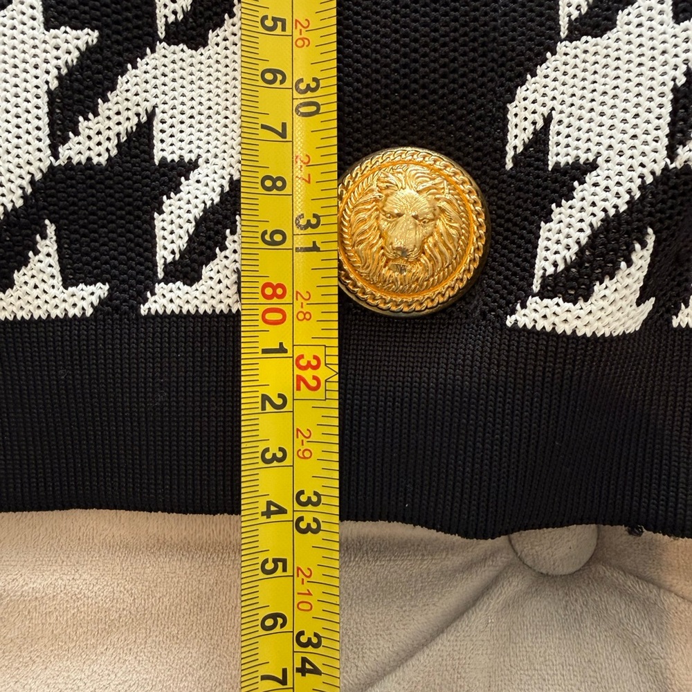 Balmain Black and White Houndstooth Mini Dress with Gold Buttons - Picture 7 of 8